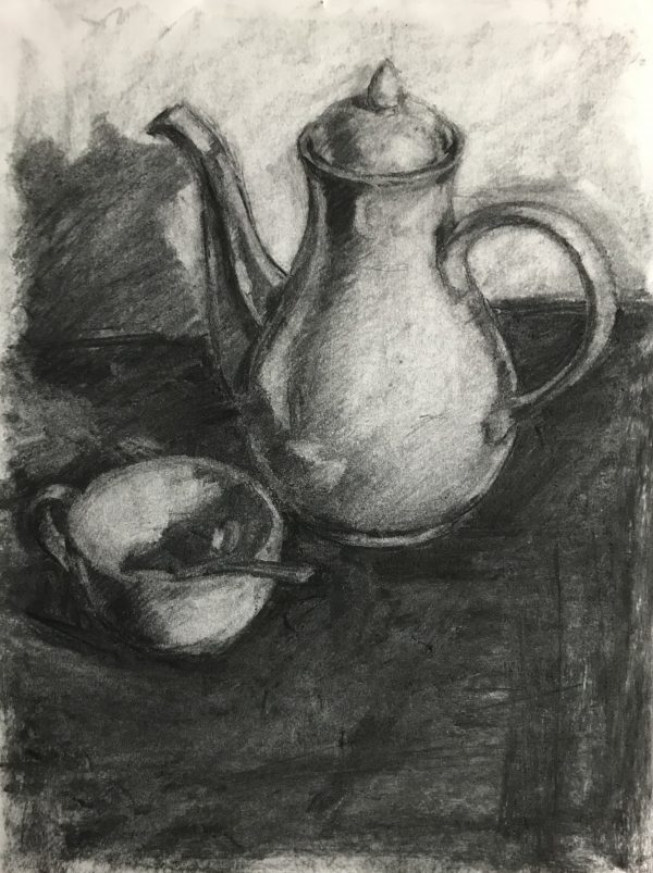 Charcoal still life with the pot